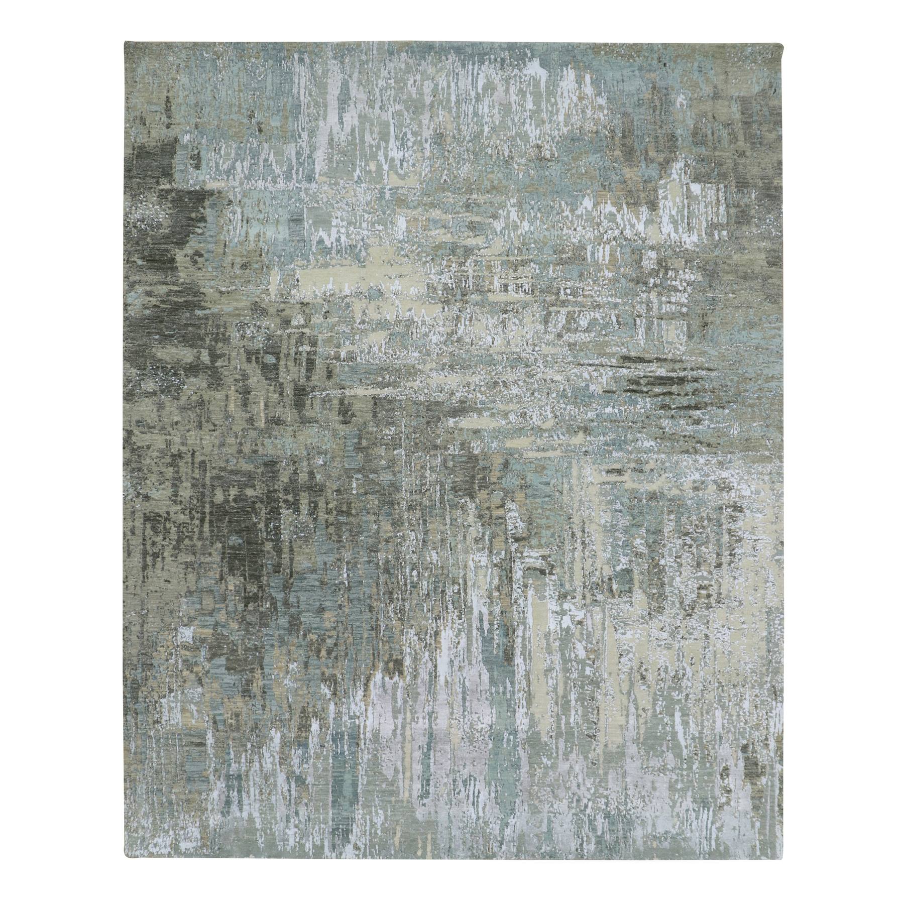 Shades of Gray, Hand Knotted, Abstract with Galaxy Design, Persian Knot, 100% Wool, Densely Woven, Oriental Rug